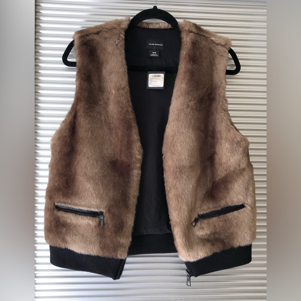 NEW Club Monaco Faux Fur Vest Camel Medium
